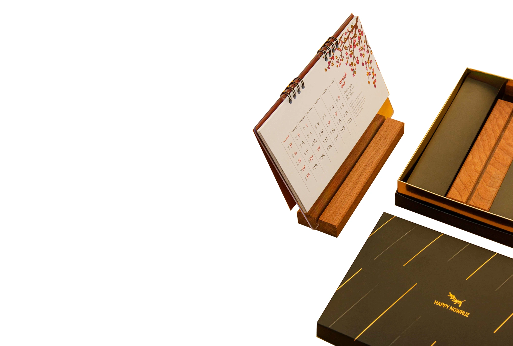 ست سررسید، تقویم رومیزی چوبی 1403- کارت تبریک، بگ، جعبه